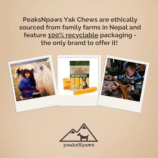 peaksNpaws Himalayan Yak Chews, High Protein Dog Treat for Aggressive Chewers, Natural, Long Lasting, Lactose Free Chew Stick for Pet Under 35 lbs, 4 Medium Treats, 100% Eco-Friendly Packaging