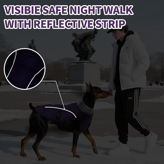 DENTRUN Winter Warm Dog Coat Reflective Jacket with Turtleneck for Cold Weather, Adjustable Buckle Windproof Water Repellent, Thick Snowsuit Fleece Vest for Small, Medium, Large Dogs, Purple, L