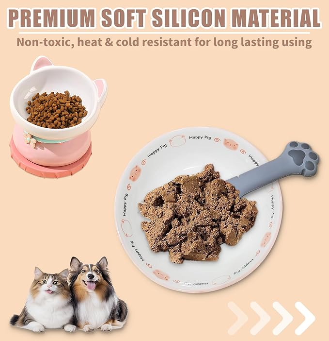 4-Piece Cat Food Spoon & Cat Food Spatula–Silicone Cat Dog Can Opener-Effortlessly Opens Cans|Precise Stirring & Feeding | Easy to Clean | Ideal for Dog & Cat Feeding Cans,2pc Gray and 2pc White