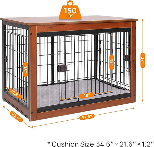 37.8 x 23.6 x 27.1 Inches Dog Crate Furniture Style for Medium Pets, Wooden Dog cage, Heavy Duty, Indoor Dog kennels with Three-Way Doors