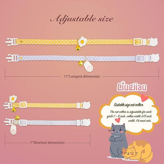 2 Pack Cotton Breakaway Cat Collar with Bell Yellow & Purple Egg Paw Pendant Cute Kitten Cat Collar Suitable for Girls and Boys