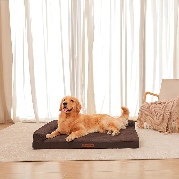 Orthopedic Dog Beds Large Sized Dog, 44x32x6 Inches Memory Foam Pet Bed for Large Dogs, Washable Removable Cover, Nonskid Bottom, Waterproof, Brown Grey