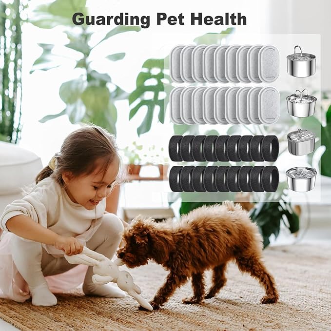 Cat Water Fountain Filters, 24 Pack Replacement Filters for 108oz/3.2L& 67oz/2L Stainless Steel Pet Dog Water Fountain