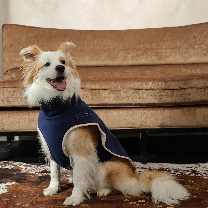 ROZKITCH Super Warm Coat for Dogs Large, Reversible Polar Fleece Sweater with Adjustable Drawstring, Thickened Sherpa Jacket for Winter DarkBlue 3XL