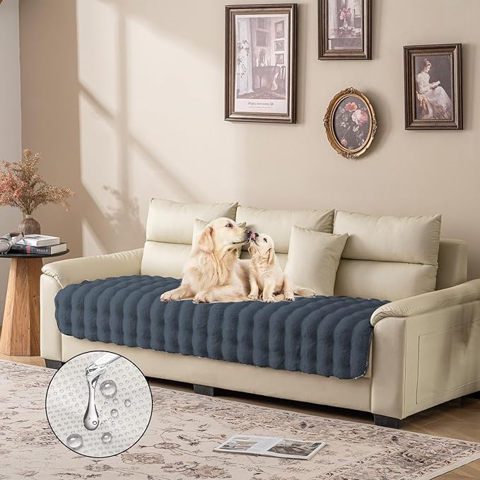Waterproof Dog Bed Cover, Dog Pad Soft Plush Pet Blanket with Anti-Slip Back for Bed Couch Sofa, Furniture Protector for Small, Medium and Large Dogs and Cats (Noble Gray-Bubble, 82"x102")