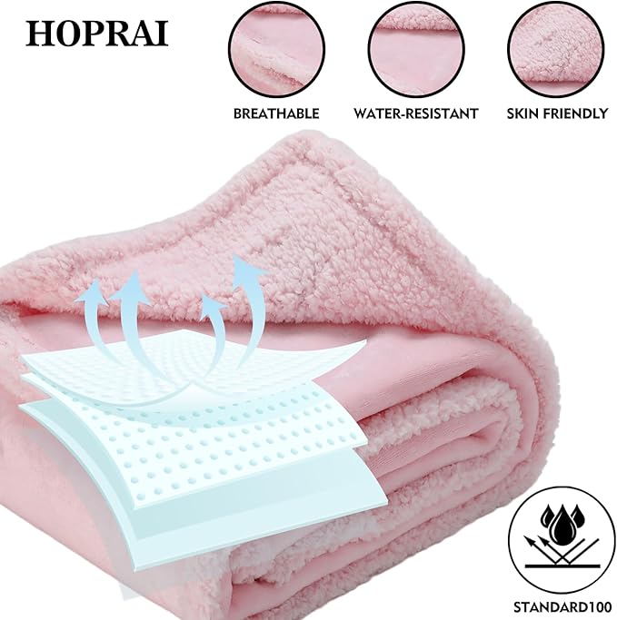 Waterproof Pet Blanket for Medium Large Dogs Washable Fluffy Thick Jacquard Shag Fleece Warm Sherpa Pet Blanket Cats Puppy Couch Protection (Pink L57*65inches)
