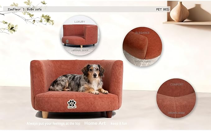 Dog Bed, Large Dog Couch with Washable Cover, Wooden Legs, Elevated Fancy Foam Pet Sofa for Medium & Large Breeds(Orange)