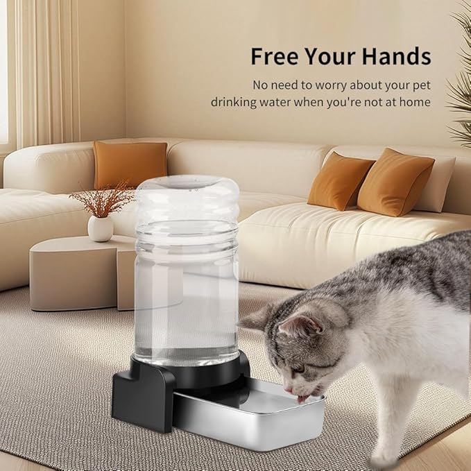Marchul 2.3 Gallon Dog Water Dispenser, Large Dog Water Dispenser with Placemat and Stainless Steel Bowl, Automatic Gravity Pet Bowl for Dogs Medium to Large (3 Filters) 8.6L