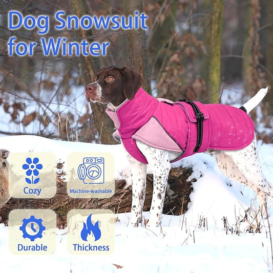 MIGOHI Warm Dog Jacket - Waterproof Small Dog Coat with Furry Collar, Windproof Dogs Fleece Vest, Reflective Cold Weather Coats for Small Dogs, Adjustable Buckle,Poodle,S,Rosepink
