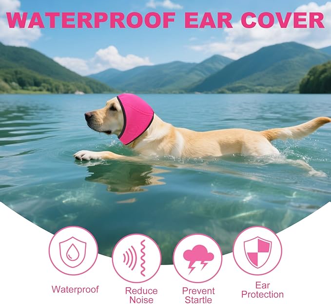 Dog Ear Muffs No Shake Ear Wraps for Dogs Ear Protection for Noise & Anxiety Relief Comfort Calming Hoodie, Protection Firework Grooming Bathing and Force Drying (Pink L)