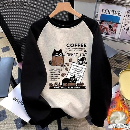 IVERIRMIN Women's 3D Cute Cat Print Sweatshirt Casual Long Sleeve Crewneck Cute Cat Pullover Loose Fit Shirts