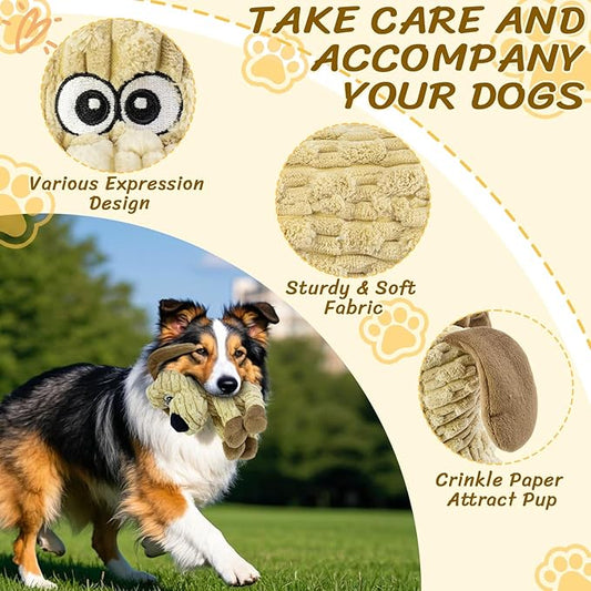 MeetYooo Squeaky Stuffed Dog Toys, Chew Toy for Large Medium Small Breeds, Plush Dog Toys to Keep Them Busy, Puppy Teething Dog Toy, Crinkle Dog Toy (Khaki Dog)