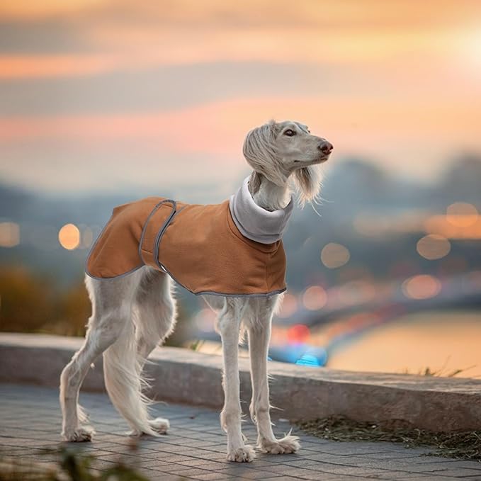Geyecete Greyhound Cosy Fleece Jumper,Dog Winter Coat with Warm Fleece Lining,Outdoor Dog Apparel with Adjustable Bands for Medium,Large Dog-Brown-S