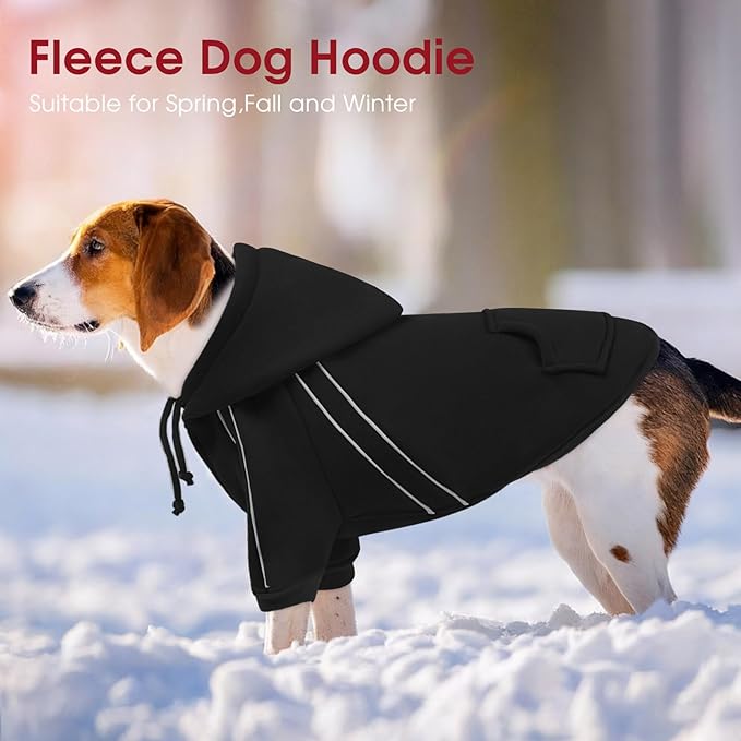 ASENKU Cozy Dog Hoodie,Soft Sweater with Adjustable Hood, Back Pocket and Leash Access Hole,Warm Reflective Sweatshirt for Cold Weather(Black,L