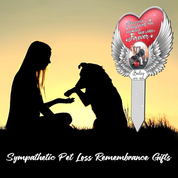 Customized Sympathy Deceased Pet Grave Marker Losing A Dog Bereavement Photo Grave Marker Memorial Sympathy Gift with Picture Name Date Custom Plaque Animal Pet Tribute Keepsake Garden Decor