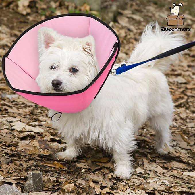 Queenmore Dog Cones for Large Dogs, Soft Dog Cone for Large Breeds, Cone for Dogs After Surgery, Adjustable Elizabethan Collar for Pet to Prevent Licking Wounds, Pink L