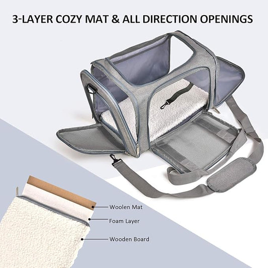 Henkelion Cat Carriers Dog Carrier Pet Carrier for Small/Medium Cats Dogs Puppies (Up to 15lbs), TSA Airline Approved Small Dog Carrier Soft Sided, Collapsible Waterproof Travel Puppy Carrier - Grey