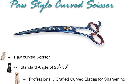 Pet Grooming Scissor Dog Curved Blade scissor 8.5" Pet Grooming Scissors Dog Hair Cutting Shears with Bag for Professional Right Hand Pet Grooomer (Blue, 8.5")