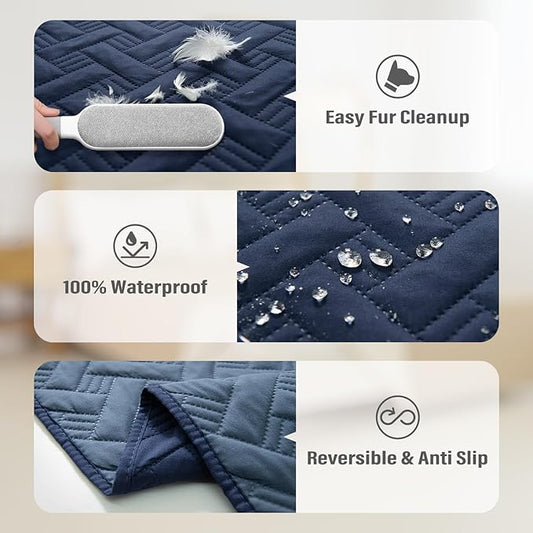 BOCTOPUG Dog Bed Cover for Pets Blankets Rug Pads for Couch Protection Waterproof Bed Covers Dog Blanket Furniture Protector Reusable Changing Pad (Navy Blue+Stone Blue, 20"x30")