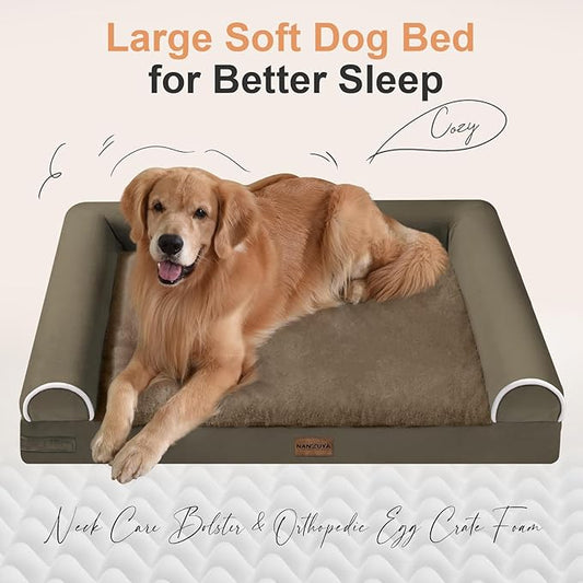 Medium Dog Bed Orthopedic Washable: Beds Bolster Medium Sized Dogs Bed Egg Crate Foam Couch Sofa Waterproof with Removable Cover - Brown