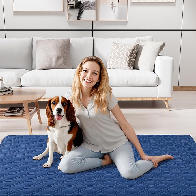 Smiry Waterproof Dog Blanket, 30x53 Inch Soft Pet Bed Cover Reversible, Washable Sofa Couch Furniture Protector for Small Medium Large Dog Puppy Cat, Geometric, Navy/Blue