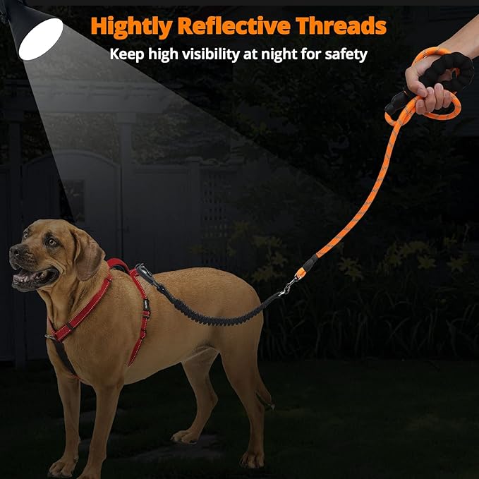 jenico Long Dog Leash 20FT: Heavy Duty Nylon Rope Leashes for Dogs Training with Reflective Threads Bungee and Padded Handle - Dog Lead for Large Small Medium Dogs Outside Walking Hiking