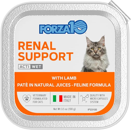 Forza10 - Cat Food, Vet-Formulated Renal Wet, Non GMO, Kidney Care Food with Lamb Flavor, Crafted for Adults, Made in Italy (3.5 oz, 12 Pack)