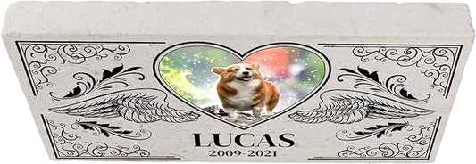 Personalized Pet Memorial with Keepsake Photo on Limestone - Headstones, Garden Stones, and Grave Markers for Dogs - Dog Memorial Stone, Pet Memorial Gifts - 12”x 6”x1.25" (B. Lucas Design)