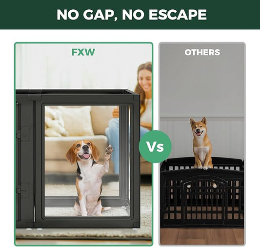 FXW AuraSpace Acrylic Indoor Dog Playpen for Medium Dogs, 35 Inch, 10 Panels, Black
