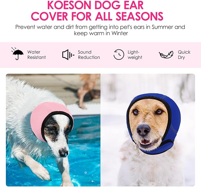 KOESON Dog Calming Hoodie - No Shake Ear Wraps for Dogs, Anxiety Relief & Noise Protection, Water Resistant Pet Ear Cover Muffs for Firework, Grooming, Thunderstorms, Swimming, Bathing, Royal Blue S