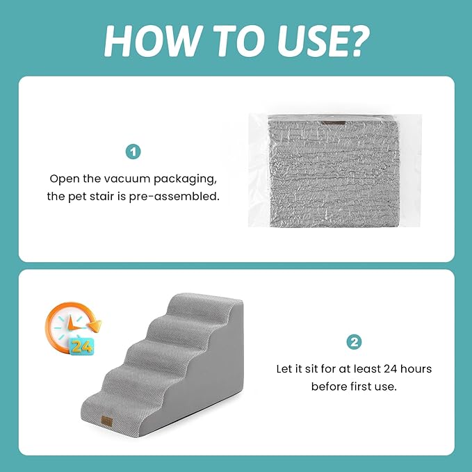 Dog Stairs for Small Dogs 19.7" H, 5-Step Slope Dog Steps for Bed, Couch or Chair, Sturdy Pet Ramp for Puppy, Older Cat, Pet Ladder with High Density Foam, 15.7x33x19.7 inch, Gray