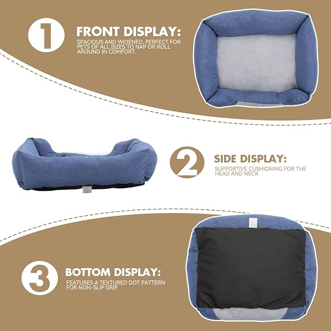 Athena Collection Dog Bed Medium Size Dog, 27 Inches Washable Dog Bed for Medium Pets Cats, Cozy Soft Warming Fabric with Nonskid Bottom, Blue