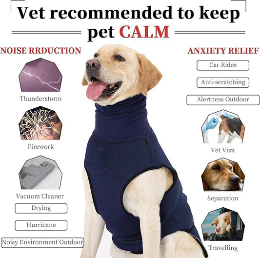 ROZKITCH Anti-Anxiety Dog Shirt, Breathable Pet Vest for Storms & Fireworks, Dog Calming Hoodie with Ear Cover for Separation Relief NavyBlue XL