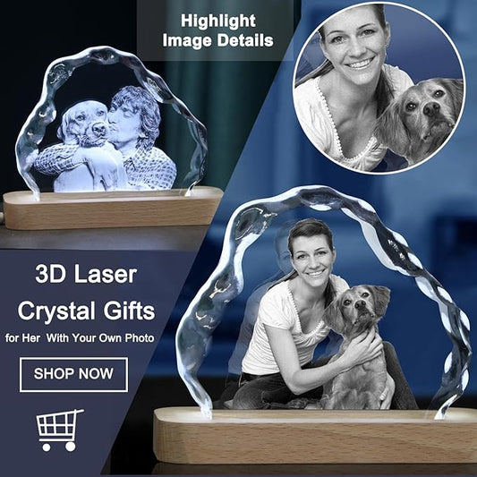 Personalized Dog Memorial Gifts, Custom Pet 3D Crystal Photo,Pet Memorial,3D Engraved Crystal Keepsake Gift, Dogs Or Cats Personalized Photo Frame