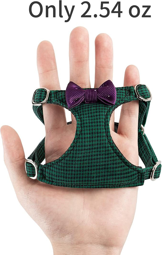 Puppytie No Pull Small Dog Harness with Multifunction Dog Leash,Lightweight Soft Adjustable No Choke Escape Proof Pet Harness Vest Pet Harness Vest,Plaid Green,S