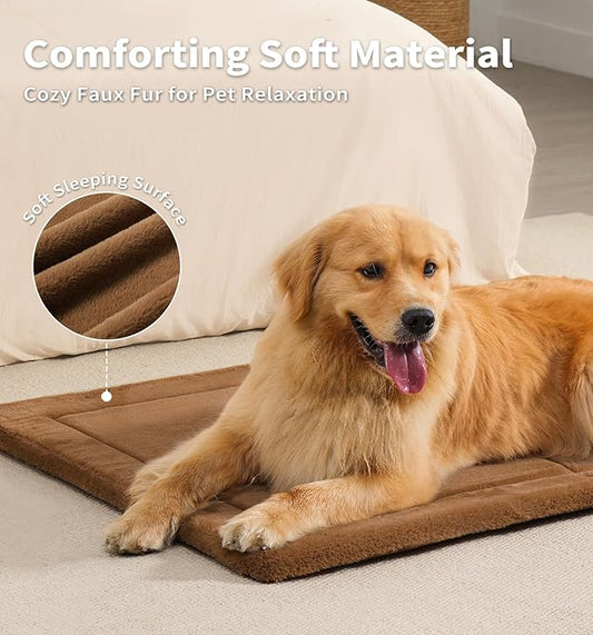 MADE 4 PETS Dog Crate Pad Bed for Medium Dogs, Washable & Reversible, Anti-Slip Kennel Mat for Cozy Sleeping, Soft Fluffy Dog Bed for Indoor & Outdoor Use, 29"x21", Brown