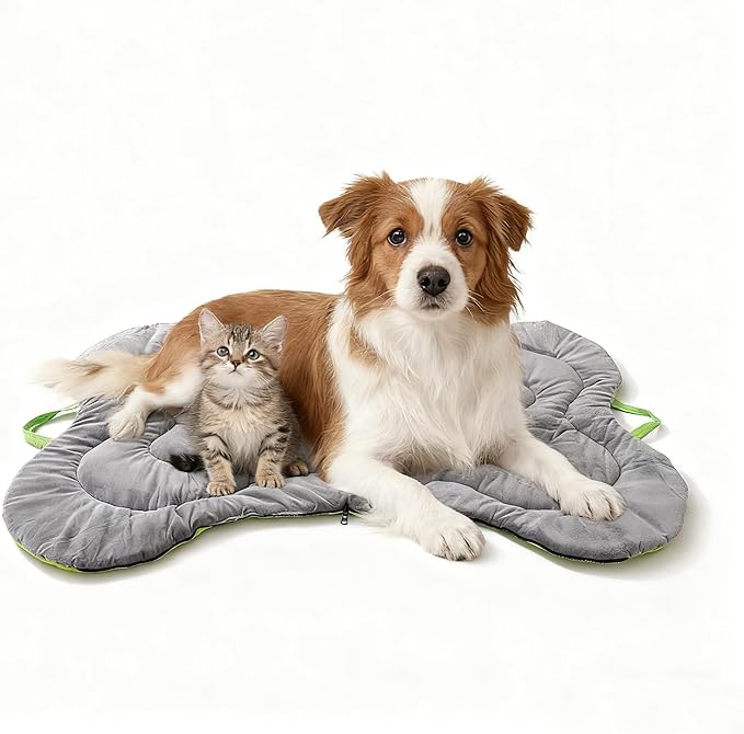 DWCN Doul-use Portable Dog Bed Mat with Handle, All Season Available Washable Dog Crate Sleeping Pad for Medium to Large Dogs, Pet Supplies Carry Bag for Outdoor/Car, 47 x 32 Inches, Grey