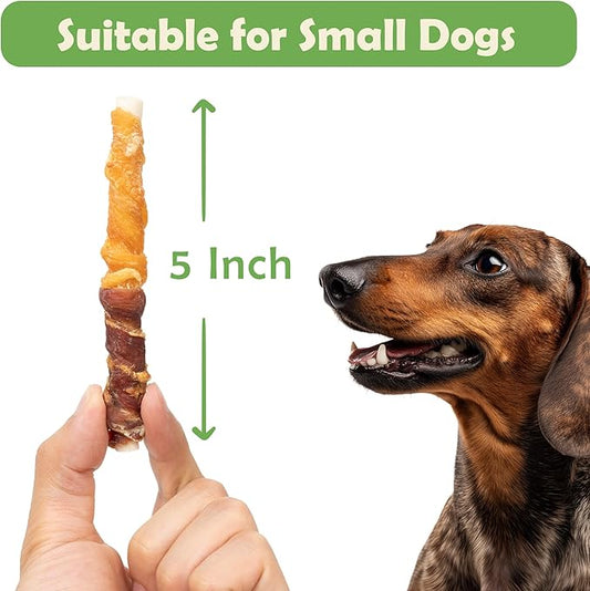 MON2SUN Dog Treats 5 Inch Double Flavor Chicken & Duck Wrapped Rawhide Sticks, Teeth Cleaning for Small Dogs, 10.6 oz (20 Count)