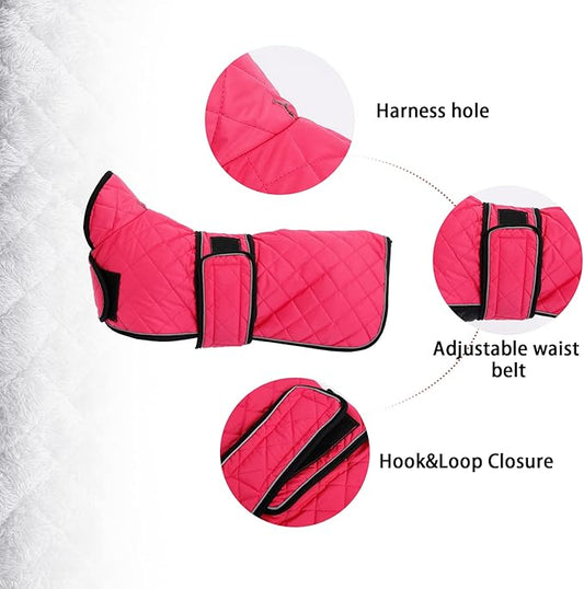 Geyecete Warm Thermal Quilted Dachshund Coat, Dog Winter Coat with Warm Fleece Lining, Outdoor Dog Apparel with Adjustable Bands for Medium, Large Dog-Pink-XS