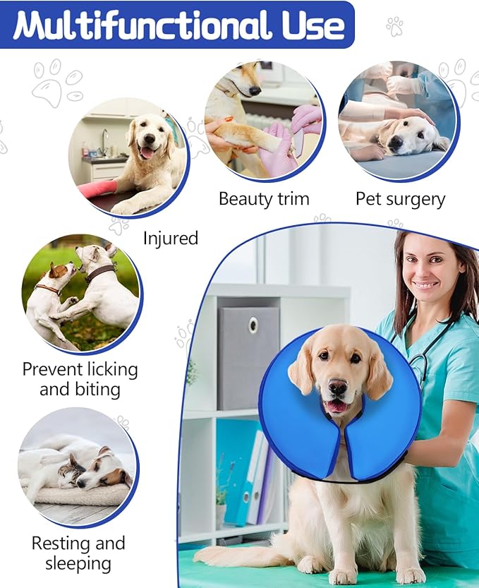 MIDOG Soft Inflatable Dog Cone,Donut E-Collar Alternative for After Surgery, Prevents Licking, Allowing Normal Eating & Vision,Comfortable Recovery Collar for Small Medium Large Dogs&Cats, DarkBlue-M