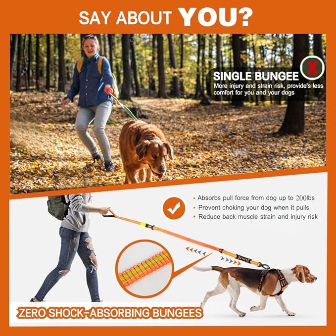 Heavy Duty Dog Leash Especially for Large Dogs Up to 150lbs, Reflective Dog Walking Training Shock Absorbing Bungee Leash with Car Seat Belt Buckle, 2 Padded Traffic Handle for Extra Control