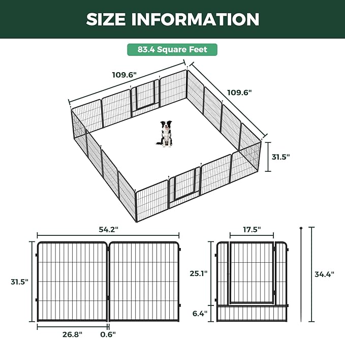 FXW Instant Unleashed Dog Playpen, Portable Pet Fence for Outdoor, RV Trips, and Camping, 32inch, 16 Panels for Small and Medium Dogs│Patented