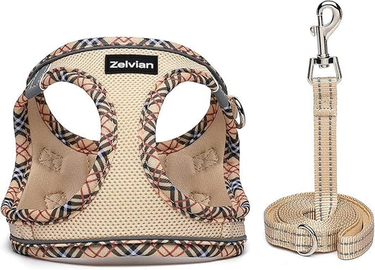 Cat Harness and Leash Set for Walking, Escape Proof Adjustable Soft Mesh Kitten Harness with Reflective Strips, Breathable No-Choke Pet Vest for Small Cats or Puppies(Beige,XXS)