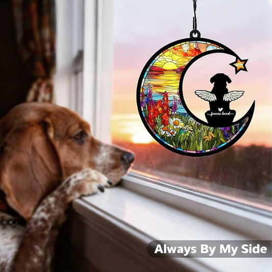 Personalized Loss of Dog Sympathy Gift, Custom Dog Memorial Suncatcher, Dog Memorial Gift, Loss of Dog Gift, Pet Remembrance Gift, 5.2" (Floral)