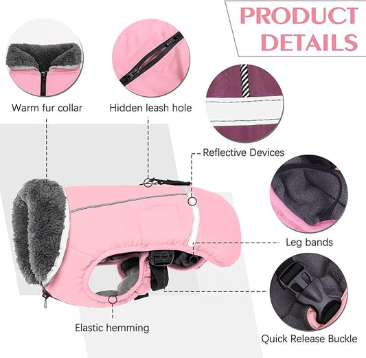 QBLEEV Warm Dog Coat: Reflective Dog Jacket, Waterproof Winter Coat with Turtleneck, Thick Fleece Snowsuit, Christmas Pet Vest for Small to Large Dogs (XL)