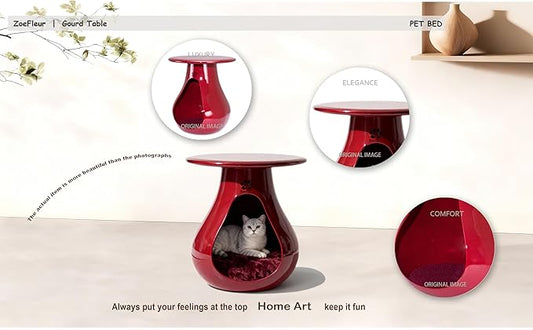 2-in-1 Gourd Table & Pet Bed - Pet-Friendly Rounded Edges,Modern Living Room Furniture with Eco-Resin Top(A-Red)