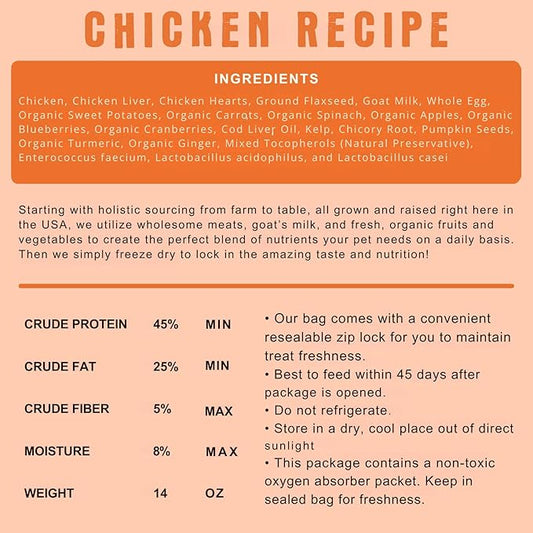 Shepherd Boy Farms Freeze Dried Raw Dog Food, Chicken Recipe, All Natural, No Synthetics, Made in USA with Goat's Milk & Organic Produce, High Protein, Complete Meal (48oz)