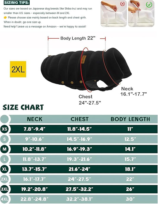 SPACE LION Puffer Jacket, Down Winter Coat, Waterproof, Windproof, Lightweight Jacket, Adjustable Fit for Large Dogs(BlackGrey,2XL)