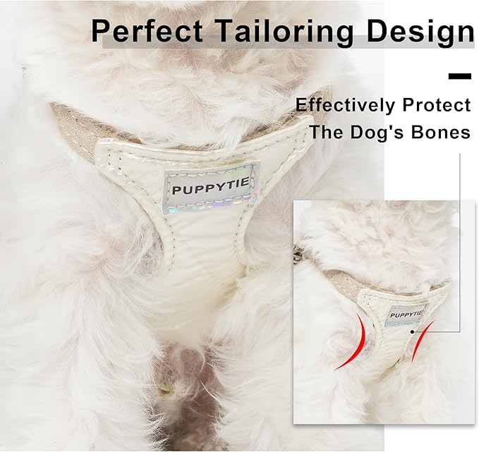 Puppytie No Pull xs Dog Harness with Multifunction Dog Leash,Soft Adjustable No Choke Escape Proof Pet Harness Vest,Glossy Pearl White,XS