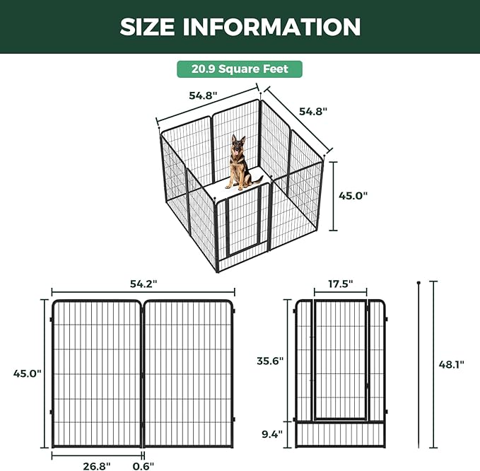 FXW Instant Unleashed Dog Playpen, Portable Pet Fence for Outdoor, RV Trips, and Camping, 45inch, 8 Panels for Large Dogs│Patented